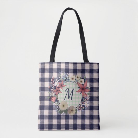 Tote Bag Monogramme Marine Blue Checks | Vous Customisez (Devant)