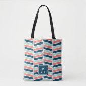 Tote Bag Monogramme marine, corail et aqua (Devant)