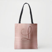 Tote Bag Monogramme métal brossé Chic Rose or initial (Devant)