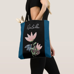 Tote Bag Monogramme mignon contraste avec floral noir et ma