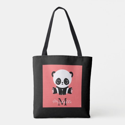 Tote Bag Monogramme mignon panda assis saumon personnalisé (Dos)