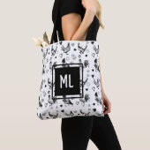 Tote Bag Monogramme mignon poulets de dessin en noir et bla (De près)