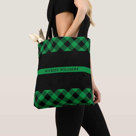Tote Bag Monogramme militaire de plaid de Buffalo de Ligne (De près)