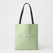 Tote Bag Monogramme minimal de couleur vert clair et écritu (Devant)