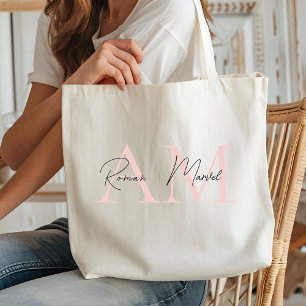Tote Bag "Monogramme minimaliste personnalisé Pastel rose