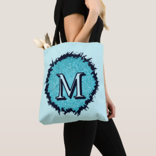 Tote Bag Monogramme minimaliste simple chic bleu abstrait