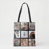 Tote Bag Monogramme moderne 8 Photo Collage Nom personnalis (Devant)