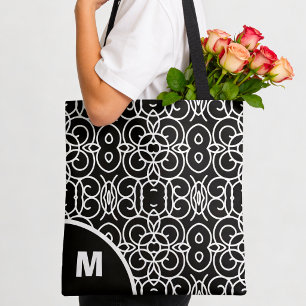 Tote Bag Monogramme Moderne avec Motif Boucle Géométrique