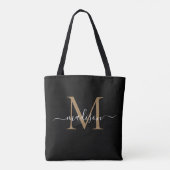 Tote Bag Monogramme moderne Black Gold Girinine Script fémi (Dos)
