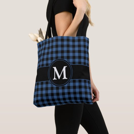 Tote Bag Monogramme Moderne Bleu Payé (De près)