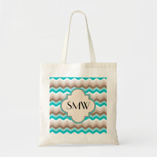 Tote Bag Monogramme moderne Chevron Brown Turquoise