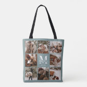Tote Bag Monogramme moderne & Collage photo Sage personnali (Dos)