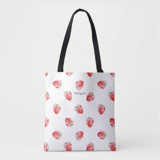 Tote Bag Monogramme moderne de conception de fraise mûre (Devant)
