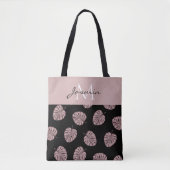 Tote Bag Monogramme Moderne de Feuille Tropicale Rose Pâle (Devant)