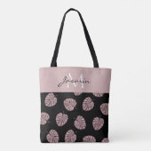 Tote Bag Monogramme Moderne de Feuille Tropicale Rose Pâle (Dos)