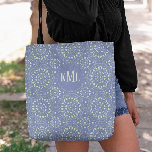 Tote Bag Monogramme Moderne Design Bleu et Vert