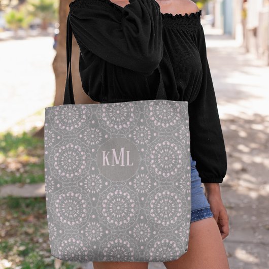 Tote Bag Monogramme Moderne Design Rose Personnalisé