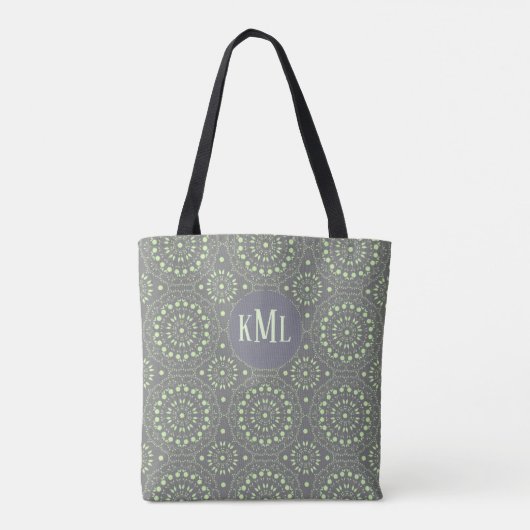 Tote Bag Monogramme Moderne Design Vert et Gris (Dos)
