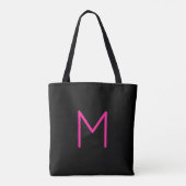 Tote Bag Monogramme moderne éditable rose et noir (Dos)