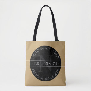 Tote Bag Monogramme Moderne Élégant Modifiable Noir Blanc O