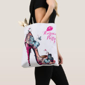 Tote Bag Monogramme moderne élégant Papillon haut talon (De près)