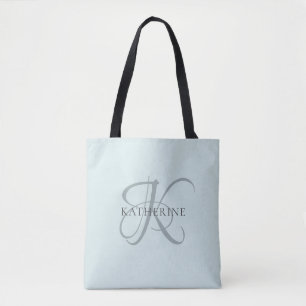 Tote Bag Monogramme moderne élégant Script Aqua Blue