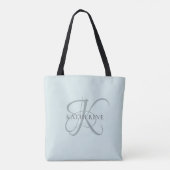Tote Bag Monogramme moderne élégant Script Aqua Blue (Dos)
