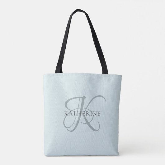 Tote Bag Monogramme moderne élégant Script Aqua Blue (Dos)