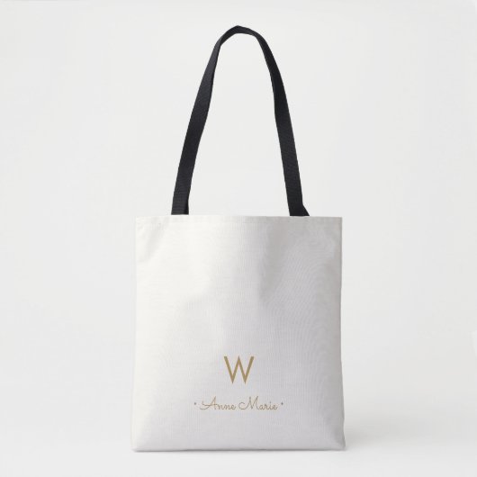 Tote Bag Monogramme Moderne en Or à l'Écriture Script (Devant)