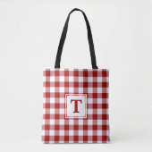 Tote Bag Monogramme moderne En vichy rouge et blanc Motif (Devant)