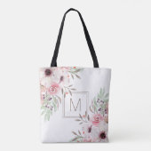 Tote Bag Monogramme Moderne Fleurs Aquarelle Rose (Dos)