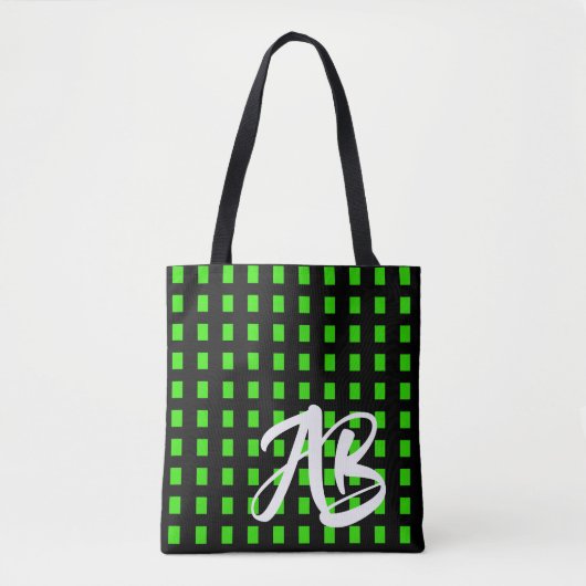 Tote Bag Monogramme Moderne Fun Noir et Vert (Devant)