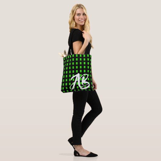 Tote Bag Monogramme Moderne Fun Noir et Vert (Sur le modèle)