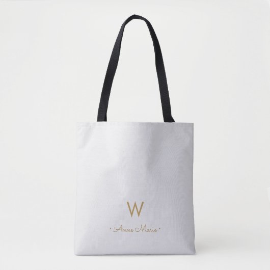 Tote Bag Monogramme Moderne Gris Clair Or Script (Devant)