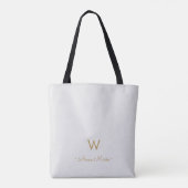 Tote Bag Monogramme Moderne Gris Clair Or Script (Dos)