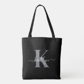 Tote Bag Monogramme moderne gris noir script (Dos)