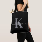 Tote Bag Monogramme moderne gris noir script (De près)