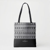 Tote Bag Monogramme Moderne Initiale Élégant Chic Noir & Bl (Devant)