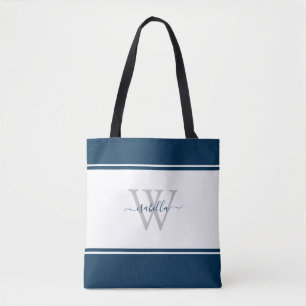 Tote Bag Monogramme moderne Monogramme bleu marine