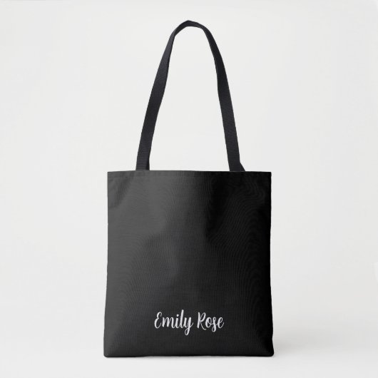 Tote Bag Monogramme moderne noir avec script blanc personna (Devant)