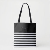 Tote Bag Monogramme moderne noir blanc rayures (Devant)
