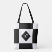 Tote Bag Monogramme moderne noir et blanc À damiers (Dos)