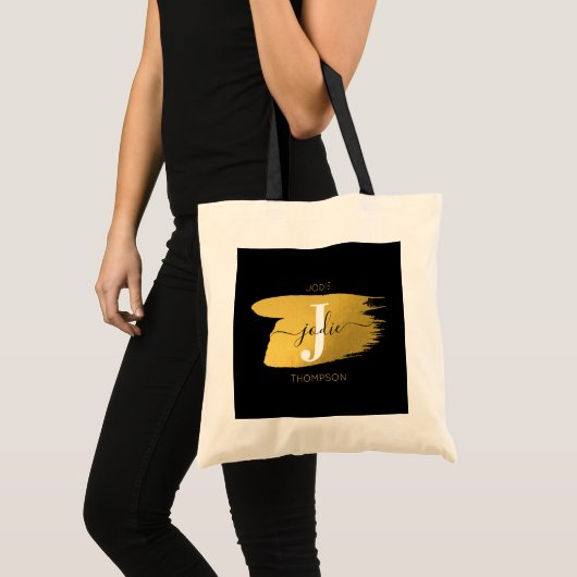 Tote Bag Monogramme moderne noir et or (Devant (produit))