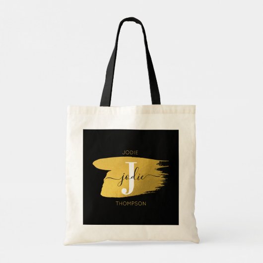 Tote Bag Monogramme moderne noir et or (Dos)