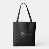 Tote Bag Monogramme Moderne Noir Or Blanc Script (Dos)