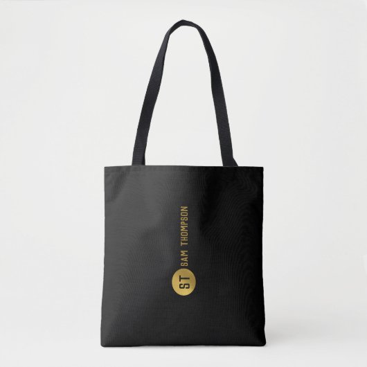 Tote Bag Monogramme moderne noir & or élégant personnalisé (Devant)