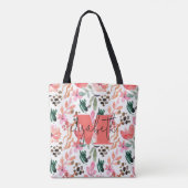Tote Bag Monogramme moderne Nom Floral rose (Dos)