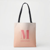 Tote Bag Monogramme moderne Nom initial Peach Gradient (Devant)