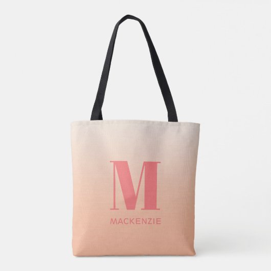 Tote Bag Monogramme moderne Nom initial Peach Gradient (Dos)