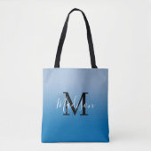Tote Bag Monogramme moderne Nom Lumière à bleu foncé Gradie (Devant)